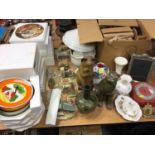 Memory Lane and Lilliput Lane cottages, collectors plates, decorative china and two ornamental cats