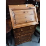 Pine bureau with five drawers below, 51cm wide, 40cm deep, 105cm high