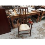 Art Nouveau inlaid elbow chair, carved corner chair and a mahogany carver (3)