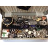 Group silver and white metal jewellery, silver cigarette case, other costume jewellery and bijouter