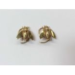 Pair 9ct gold brooches/buttons in the form of bees, with spiral fittings