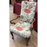 Queen Anne style walnut open armchair