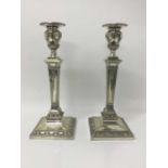 Pair of late Victorian silver plated candlesticks with neoclassical decoration by Hawksworh Eyre & C