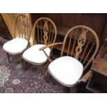 Five Ercol dining chairs together with a Piano stool (6)