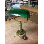 Brass Desk Lamp with green glass shade