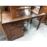 Oak desk with drawer and cupboard below, stamped George V 1930 beneath, together with four late Vict