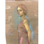 A. K. Lawrence RA. Pastel drawing of a woman in a pink dress