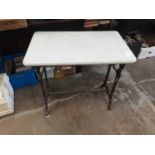 Victorian cast iron table with marble top, 78cm wide, 48cm deep, 72cm high