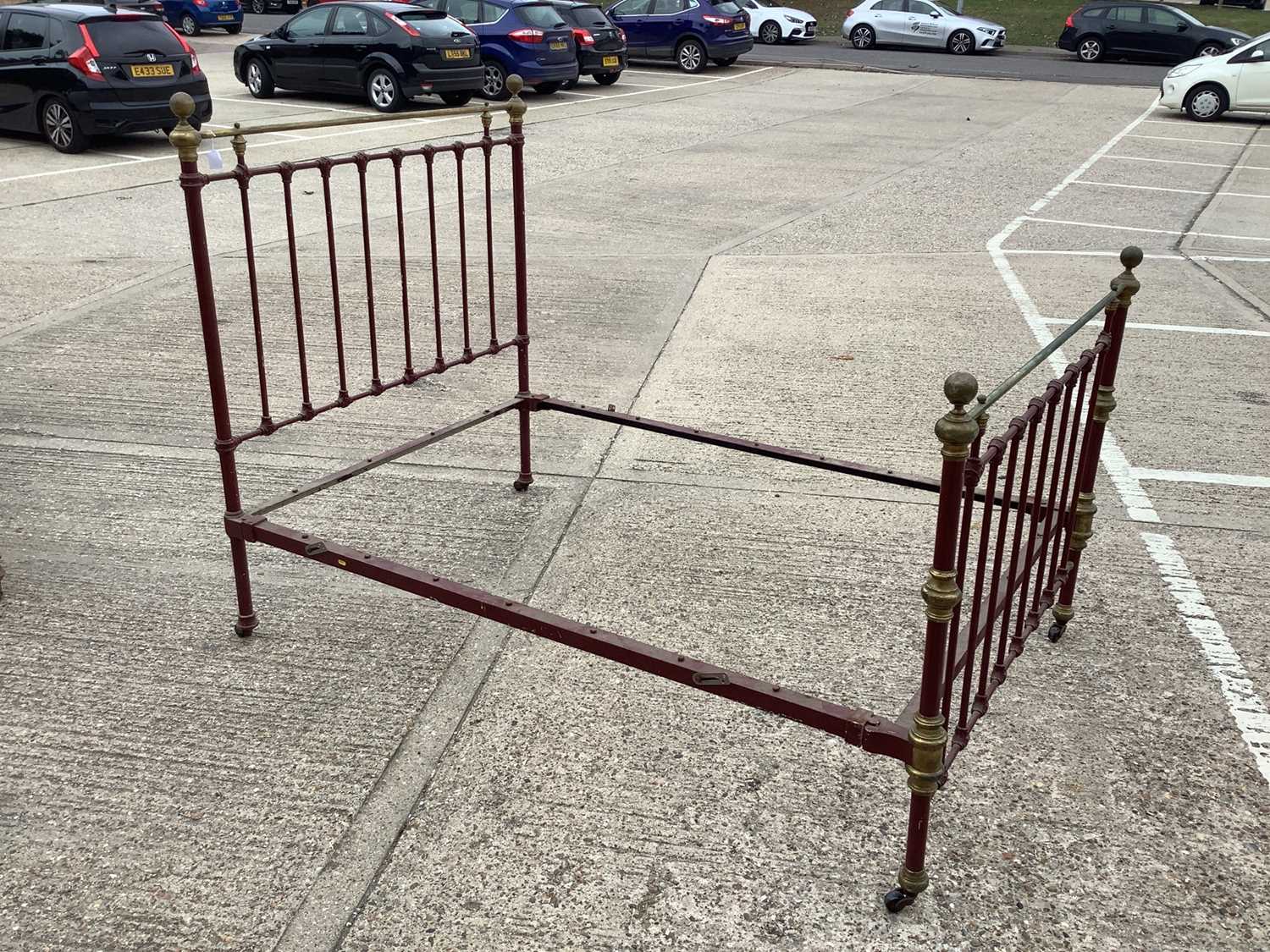 Victorian brass and iron double bed with side irons