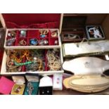 Jewellery box and other boxes containing vintage costume jewellery