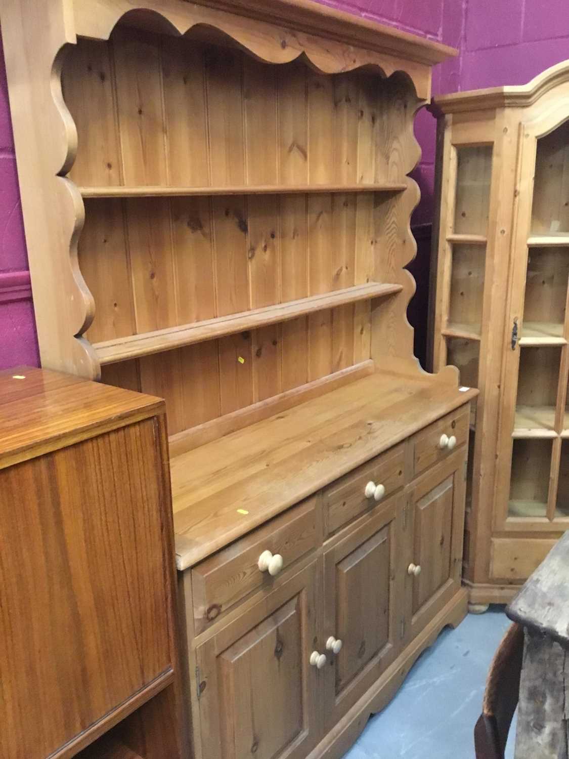 Pine two height dresser with three drawers and three cupboards 139 cm wide 194 cm high