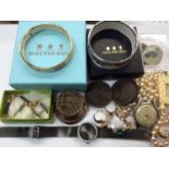 Two Halcyon Days enamel bangles in boxes, various items of costume jewellery, watches and bijouterie
