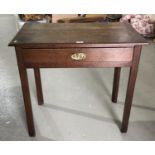 Antique oak side table with single drawer on chamfered legs