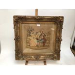 19th century tapestry panel depicting figures at a well, 60cm x 48cm, in 19th century gilt frame, tw
