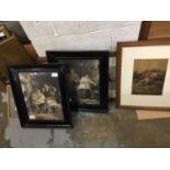 Various pictures to include , Victorian hunting pictures, triptych mirror and sundries