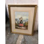 19th Century watercolour study of a female water carrier together with a group of other pictures and