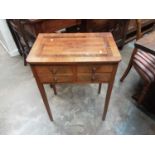 Walnut side table with crossbanded top, four short drawers below on square taper legs, 57cm wide, 37