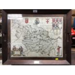 Two 17th/18th century maps of Yorkshire mounted as trays, plated tray and framed mirror(4)