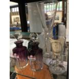 Pair of glass scent bottles, other glasses