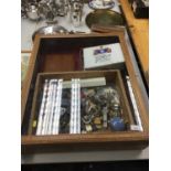 Large display case and contents, including costume jewellery, watches, pen knives, etc