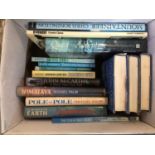 Four boxes of books, subjects including mountaineering and travel