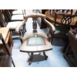 Late Victorian swivel desk chair with studded leather seat