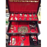 Jewellery box containing costume jewellery and wristwatches