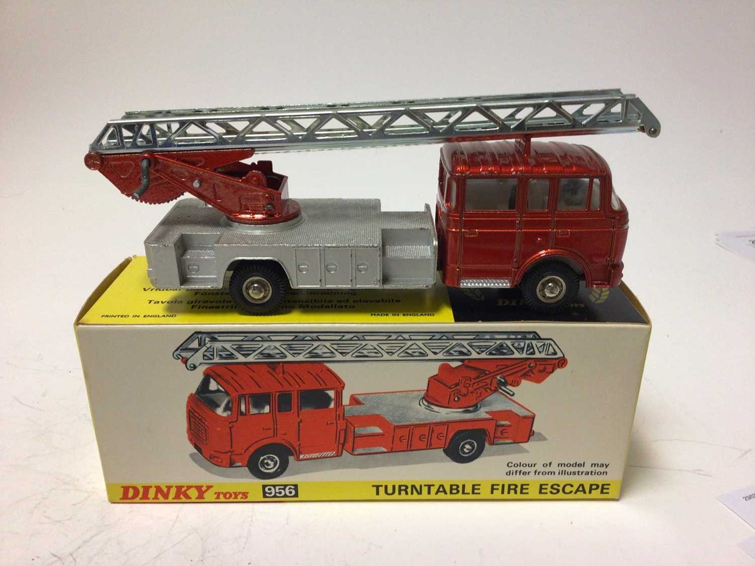 Dinky Supertoys fire engine with extending ladder No. 955 boxed plus Dinky turntable fire escape No.