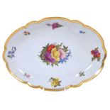 Worcester Barr, Flight & Barr porcelain dish of lobed oval form, finely painted with floral sprays,
