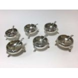 Set of four 1930s silver salts of cauldron form, and two others hoof feet