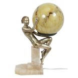 Art Deco figural silvered metal and alabaster lamp