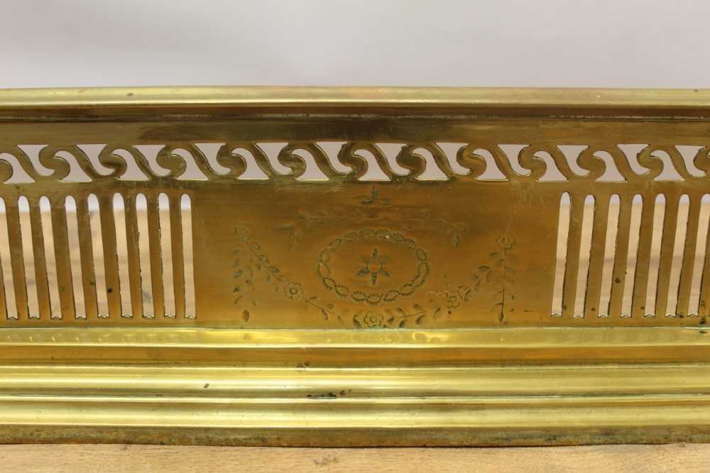 19th century pierced brass fire kerb, together with good quality brass fireside companion set and pi - Image 3 of 6