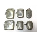 Collection of six Victorian and Edwardian silver vestas, with hinged covers