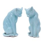 Good pair of Japanese clair de lune glazed porcelain models of cats, probably early 20th century, sh