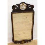 George II style fret carved mahogany wall mirror, rectangular shaped plate in gilt slip and fret fra