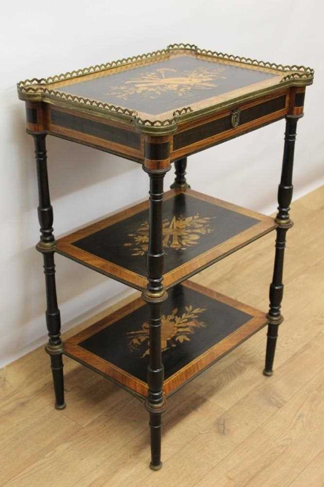 Good 19th century French marquetry inlaid three tier étagère - Image 3 of 7
