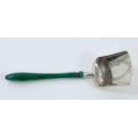 George III silver caddy spoon in the form of a shovel with green stained ivory handle