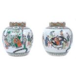 Fine pair of Chinese famille verte porcelain ginger jars and covers, Kangxi (1662-1722), decorated w