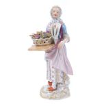 Meissen porcleain 'Cris de Paris' series figure of a flower seller with a candle, 18th/19th century,