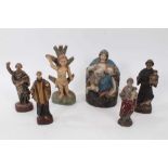 Group of six antique carved and painted wooden Portuguese/Italian figures