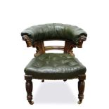 Good quality 19th century button leather upholstered library tub chair