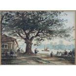 John Varley watercolour - Lambeth from Bankside, signed, 7cm x 9.5cm, in glazed frame