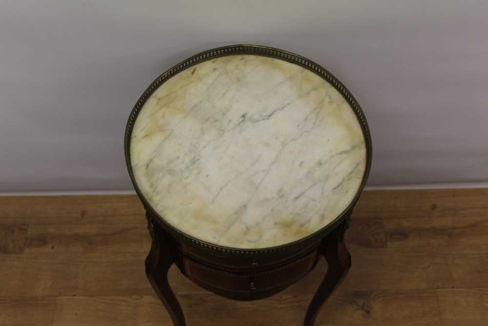 19th century Continental mahogany and parquetry inlaid cylinder side table, with pierced brass galle - Image 4 of 5