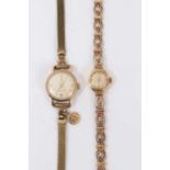 Two ladies 9ct gold cased wristwatches, the Certina wristwatch on 9ct gold bracelet and the Cyma gol