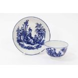 Worcester blue and white Mother and Child pattern tea bowl and saucer, circa 1775