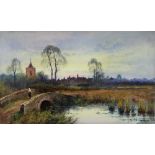 John H. Cole, oil on board, A late 19th century view of Acle near Yarmouth, signed, in gilt fram