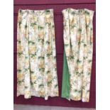 Two pairs floral chintz interlined curtains with pinch pleated tops measuring approximately 80cm x 2