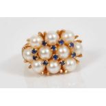 Cultured pearl and sapphire cocktail ring