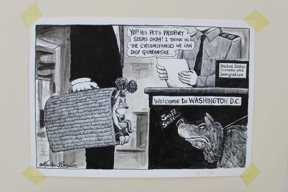 Group of original cartoons, to include Martin Rowson (b. 1959) pen and wash - Welcome to Washington - Image 2 of 8