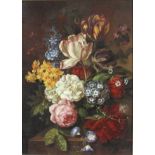 Francois Gabriel (1893 - 1993), oil on panel, A still life of summer flowers on a marble ledge, sign